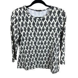 J.McLaughlin Geometric Print Stretch Knit Top 3/4 Sleeve M Clean Girl Career USA